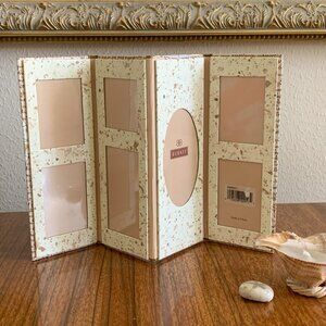 BURNES Folding Tabletop Trifold Collage Picture Frame Holds 7 Photos World Map